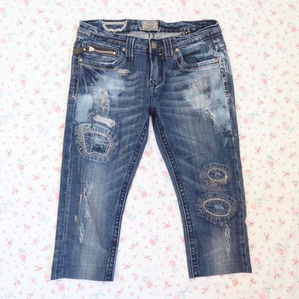 bsbe patchwork distressed skinny capris grunge y2k